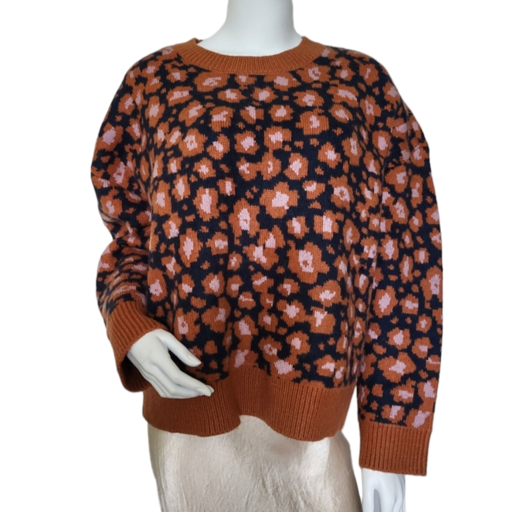 Ann Taylor leopard print wool blend knit sweater Sz XXL